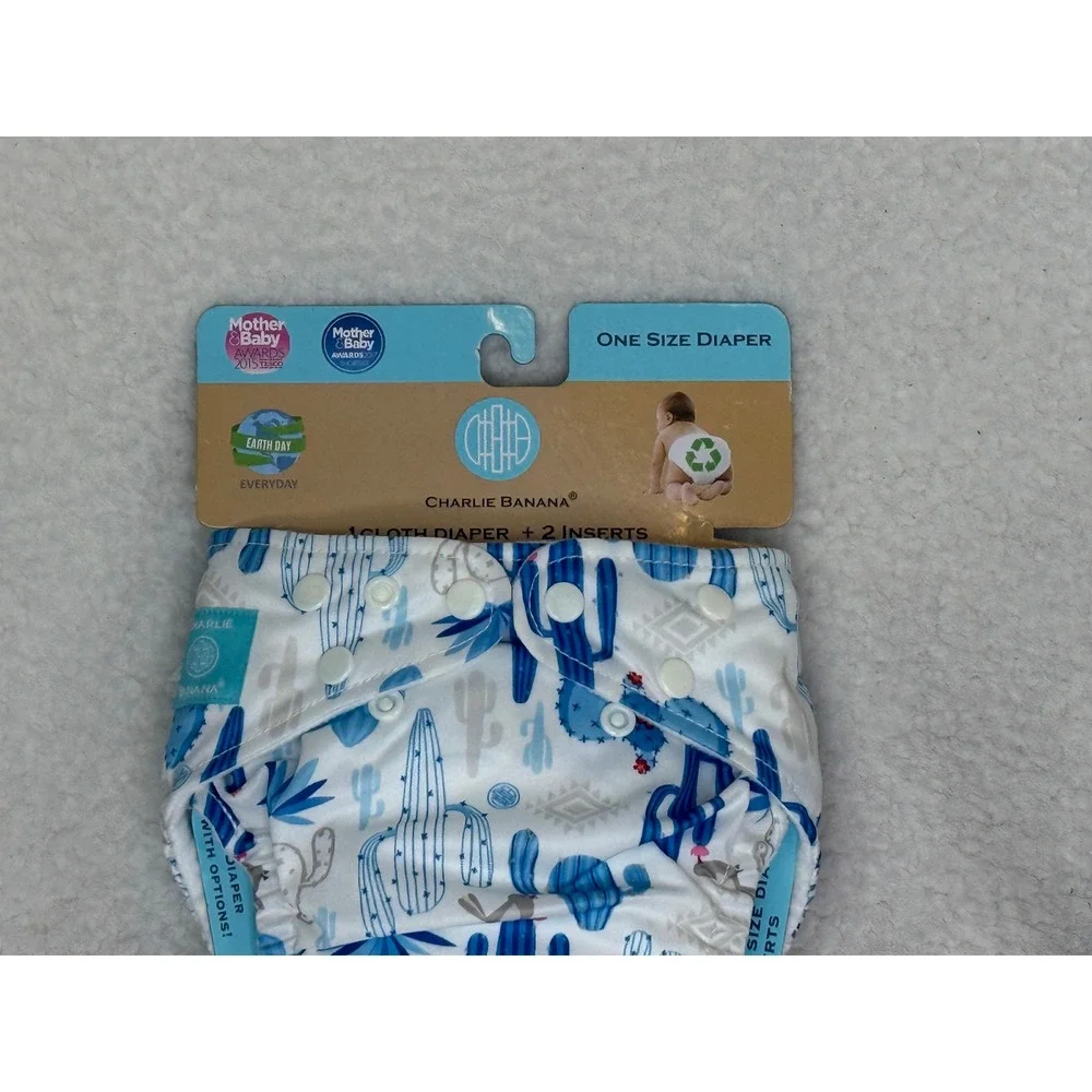 Charlie Banana One Size Cloth Diaper Blue Cactus Desert Print with 2 Inserts